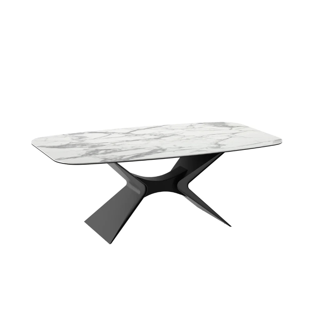 Tavolo da pranzo fisso in ceramica su vetro effetto marmo bianco Halo 220x110 cm fino a 8 posti | Duzzle
