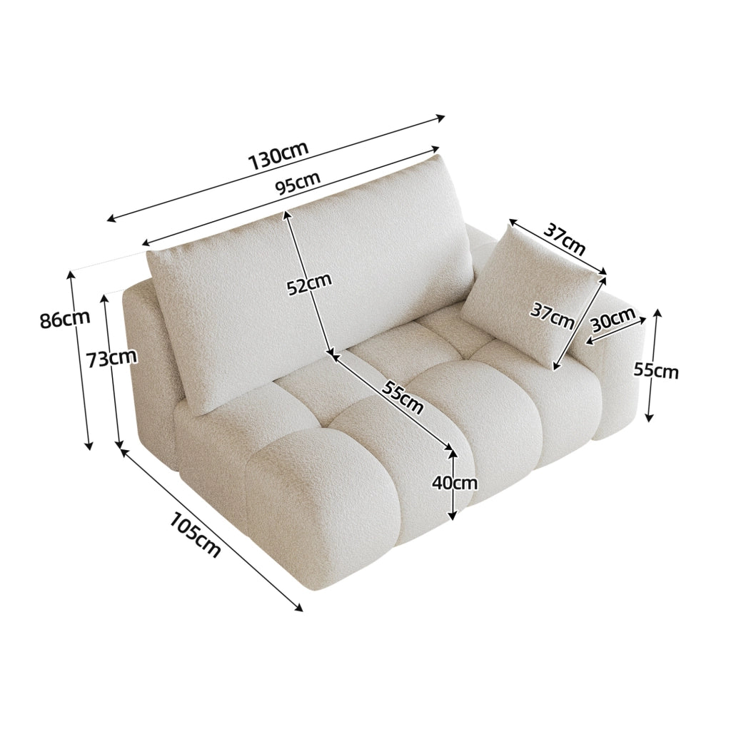 Divano modulare a 2 posti con chaise longue destra, tessuto crema bianco