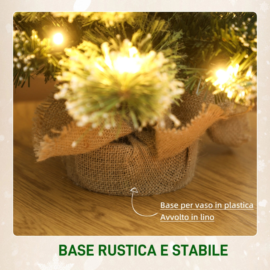 Albero di Natale Piccolo Innevato 60 cm  64 Rami e Pigne con 35 LED
