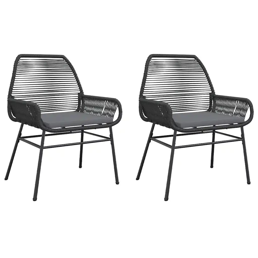 Sedie da Giardino con Cuscini 2 pz | Sedie da Esterno Nere in Polyrattan