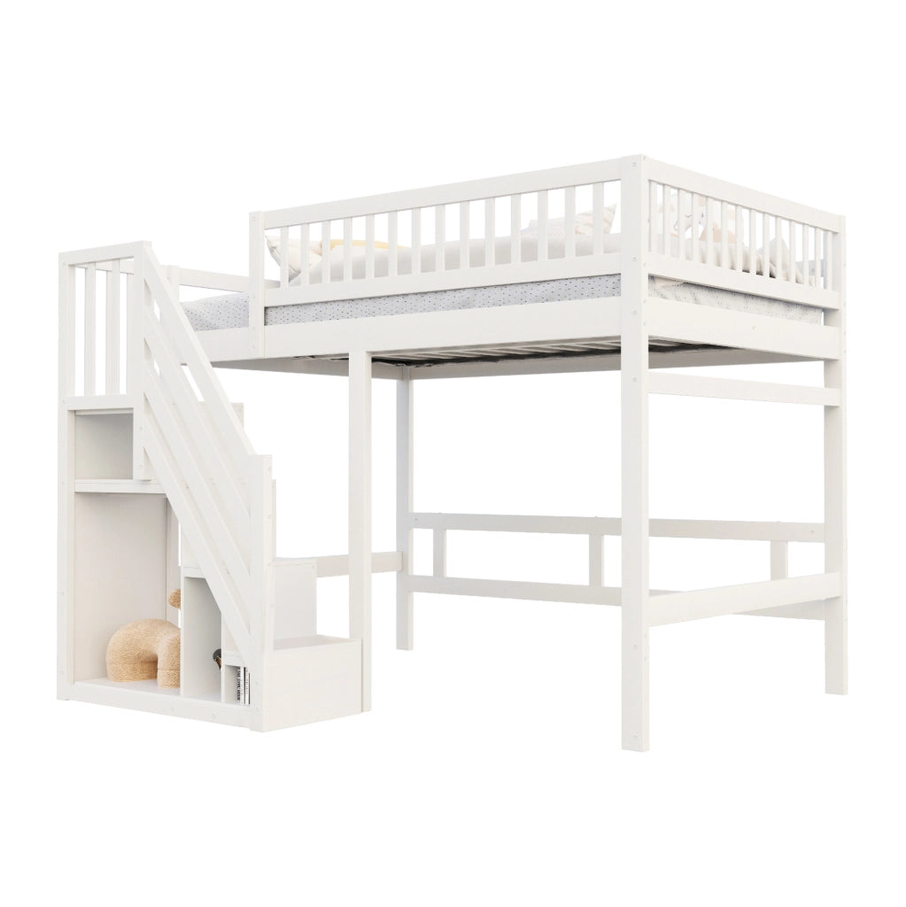 Letto a soppalco 140x200 cm con scala contenitore e sponda alta