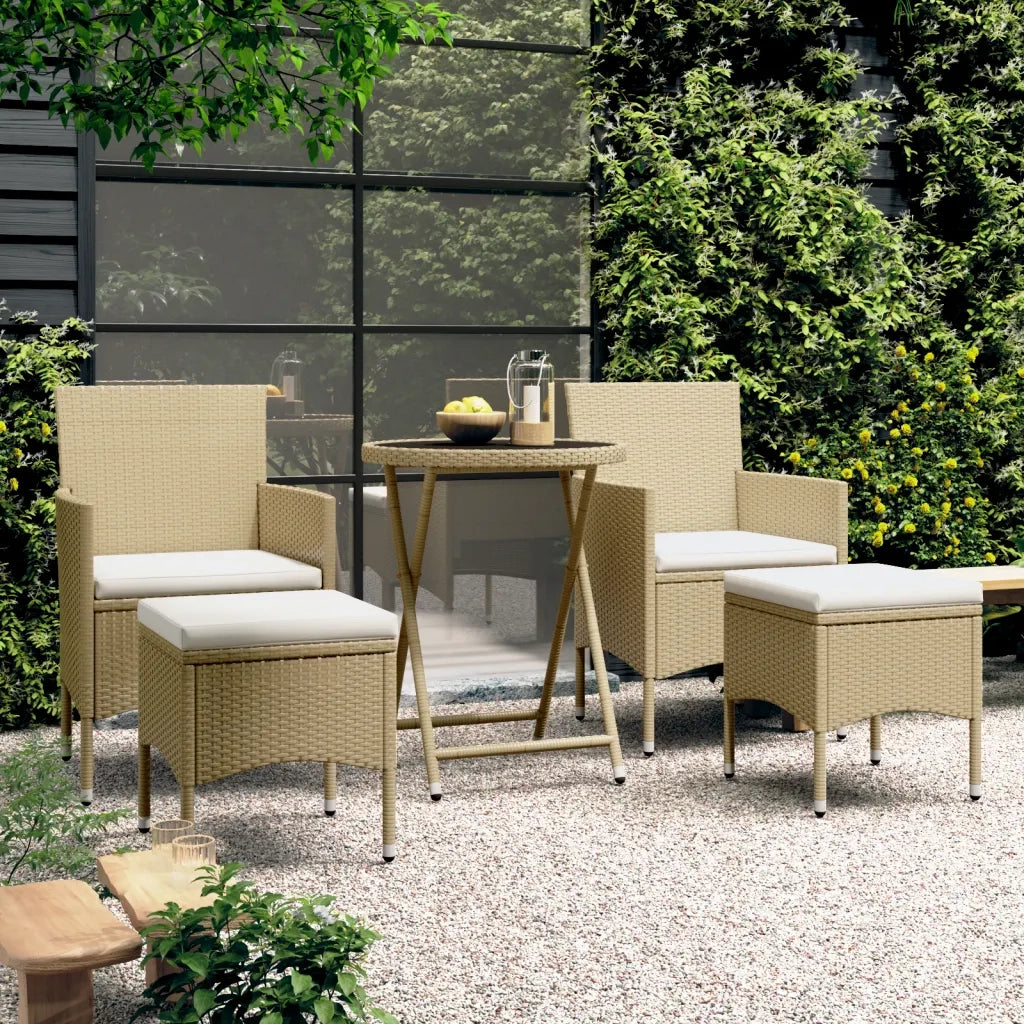 Set Bistrot da Giardino 5 pz | Set Salotto da Giardino Polyrattan e Vetro Temperato Beige