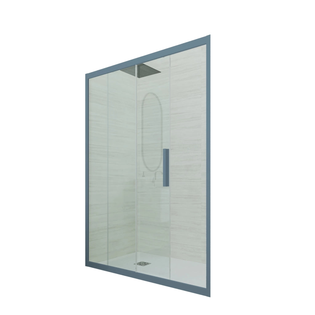 Porta doccia scorrevole 100 CM H 200 Vetro Trasparente Profilo Blu Navy mod. Deco