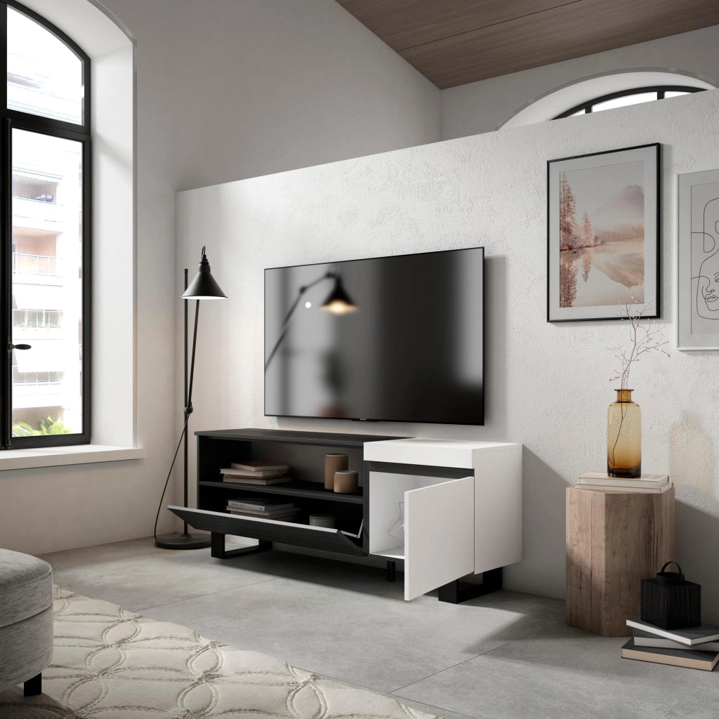 Mobile TV Soggiorno, 150x35x57cm, Per TV fino a 65", Design industriale, Bianco e nero RF2452