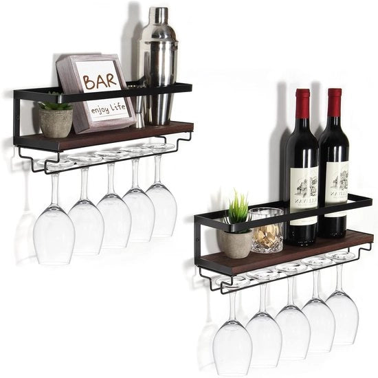 Supporto vino per parete - Wijnrek - Modello 1234 - Materiale: legno - Dimensioni: 120 x 30 cm - Colore: marrone
