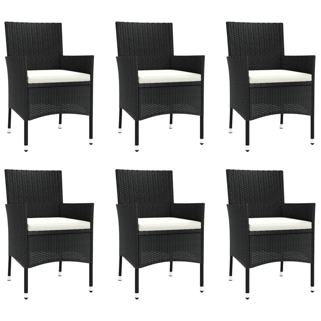 Set da Pranzo da Giardino 7 pz Nero con Cuscini in Polyrattan 3187391