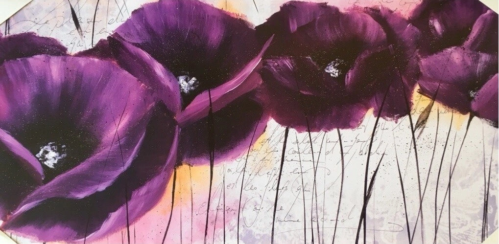 Quadro da Parete Dipinto Medio Papaveri Viola 60 x 120 cm