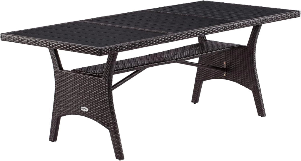 Tavolo da Giardino in Polyrattan & WPC con Ripiano 190x90x74cm Altezza Regolabile Outdoor