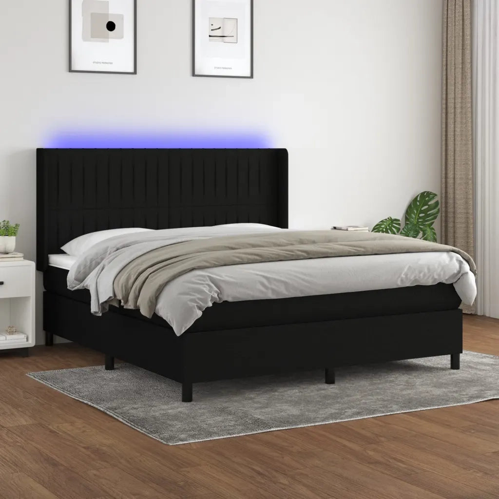 Letto a Molle con Materasso e LED Nero 180x200cm in Tessuto 3138495