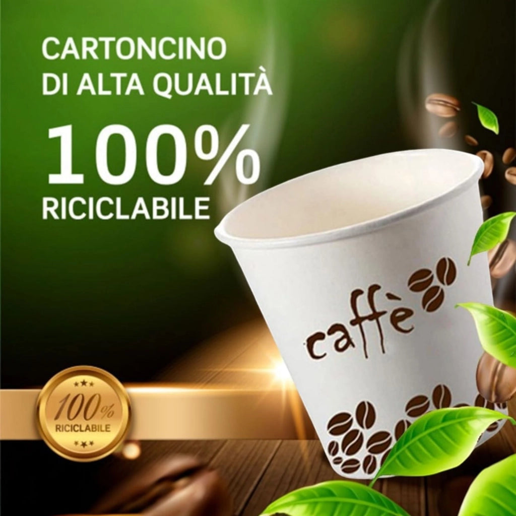 100 Bicchierini di caffè di carta Biodegradabili Per Caffe' Orzo 75ml Art.642356