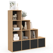 IDMarket - LORYS Contenitore a 4 livelli in legno e nero a gradini con 4 cassetti in tessuto