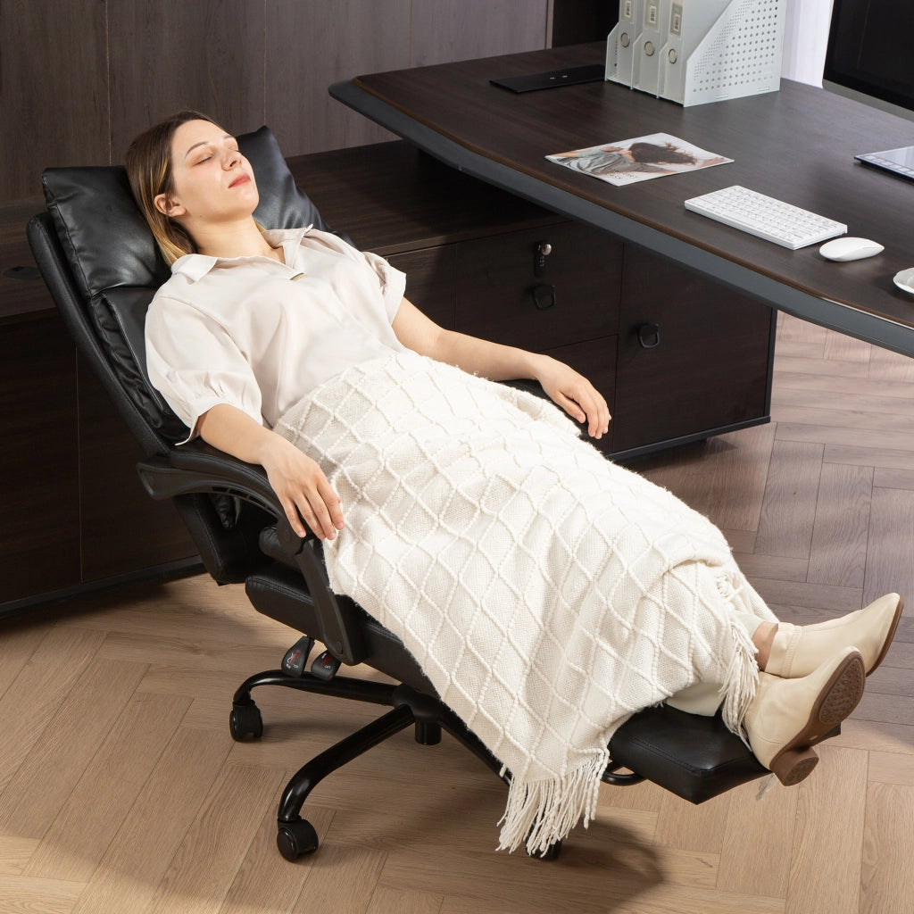 Sedia da Ufficio Presidenziale 65x76x113-121 cm Reclinabile fino a 135° in Pelle PU Nero