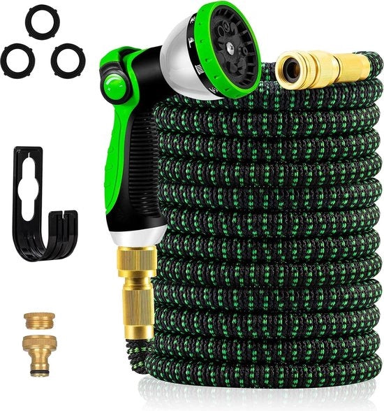 Serpentino estensibile tubo idraulico migliorato 3 strati di lattice senza pieghe elastico tubo idraulico - 3/4 "- 1/2" connettori metallici - testa di getto multifunzione 10 - 50FT tubo idraulico estensibile