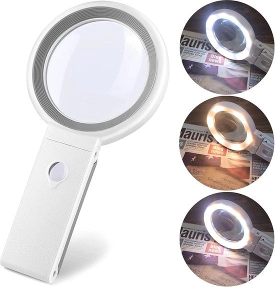 Leesloep opvougbile con 18 led - Vergrootglas con luce e base - 10x 30x livello a mano - Loep verticale per la lettura - Livello a mano grande regolabile - Vergrootglas per anziani con illuminazione e 4 modalità di illuminazione