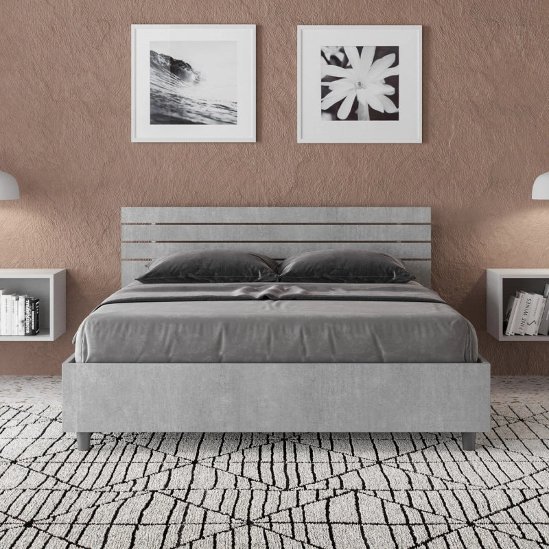 Letto Matrimoniale francese 140x190 cm testata inclinata con doghe Ankel - Senza rete,Grigio