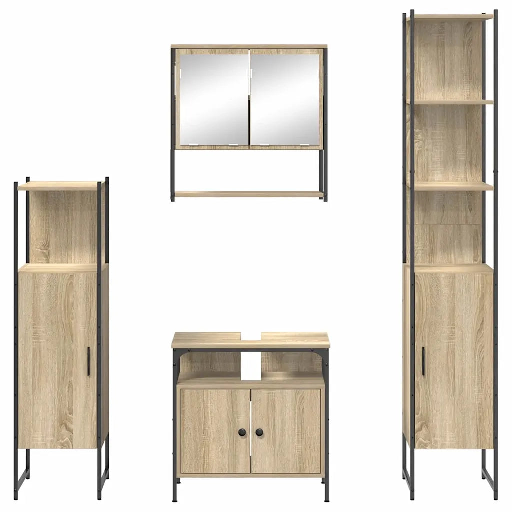 vidaXL Set di mobili per il bagno con lo scaffale 4 pcs rovere sonoma