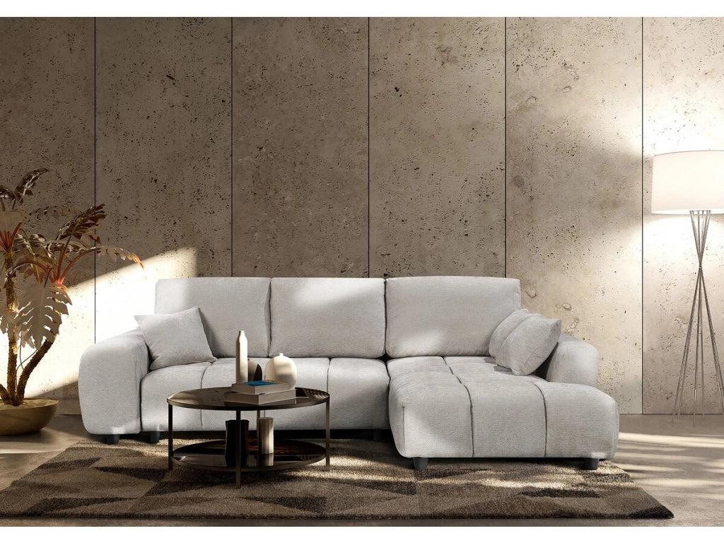 Divano letto angolare destro in tessuto ciniglia "Verneuil" - 3 posti - Beige