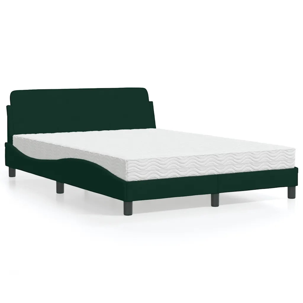 Letto con Materasso-Struttura Letto con Materasso Dover Verde Scuro 140x190 cm in Velluto