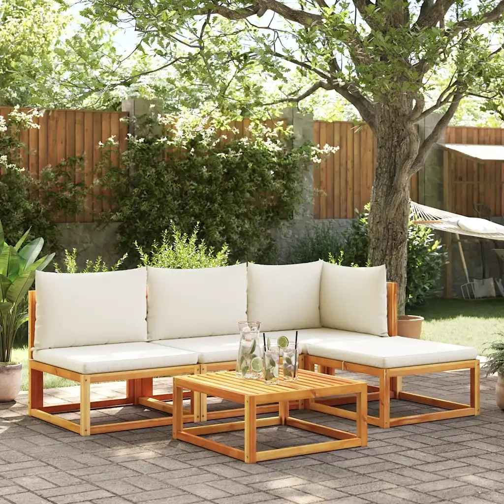 Divano da giardino senza braccioli con cuscini in legno di acacia e rattan 4008177