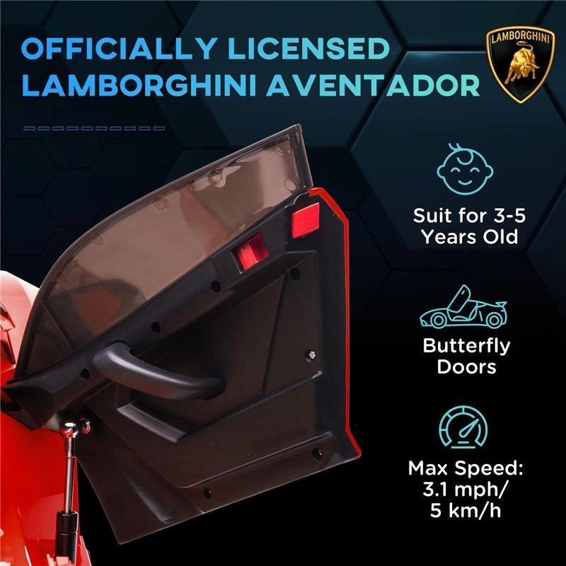 MACCHINA ELETTRICA PER BAMBINI A 12V LICENZA LAMBORGHINI CON CLACSON E TELECOMANDO, 107.5X63X42 CM, ROSSA