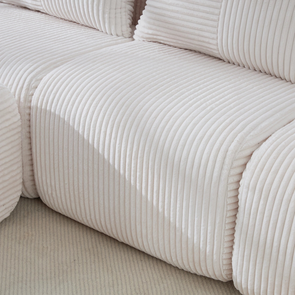 Divano modulare 2 posti con portabicchieri e tasca laterale configurazione flessibile in velluto a coste beige