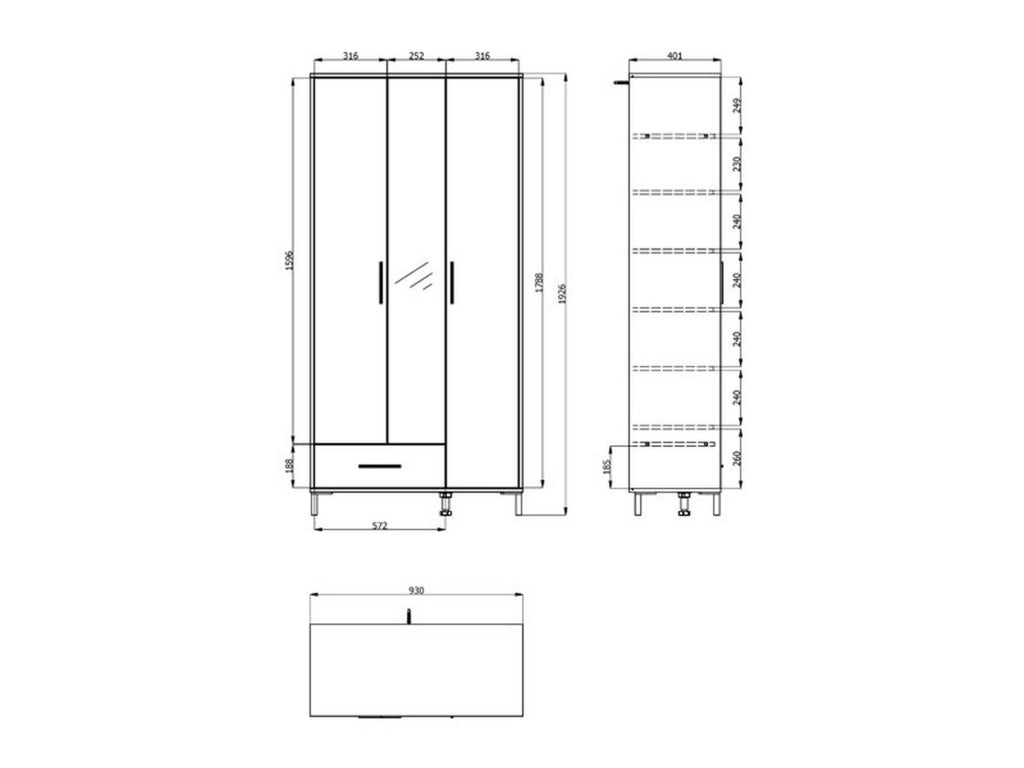 Armadio Camera da Letto Cimitile, Guardaroba Grande 6 Ripiani, 93x192.5h cm Bianco Opaco