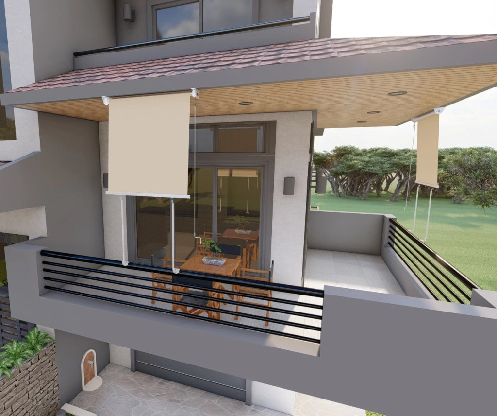 Tenda da sole a caduta con bracci per balcone terrazzo finestra 150cm Beige Golisa