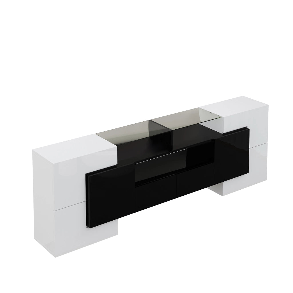 Mobile TV 6 ante 2 cassetti 3 vani con LED per soggiorno, bianco e nero, 200 × 35 × 60 cm