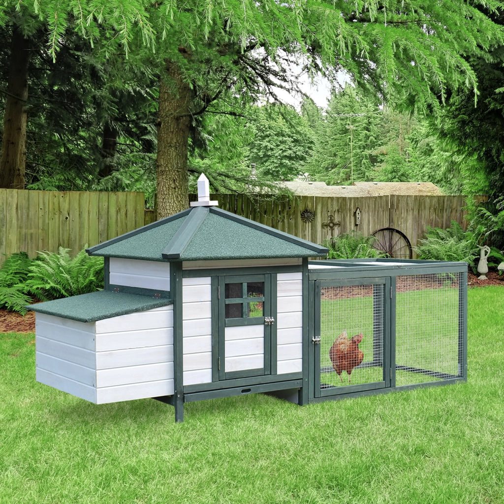 Pollaio da Giardino in Legno con Rampa ¨C zephmum ¨C 196x76x97cm Bianco Verde