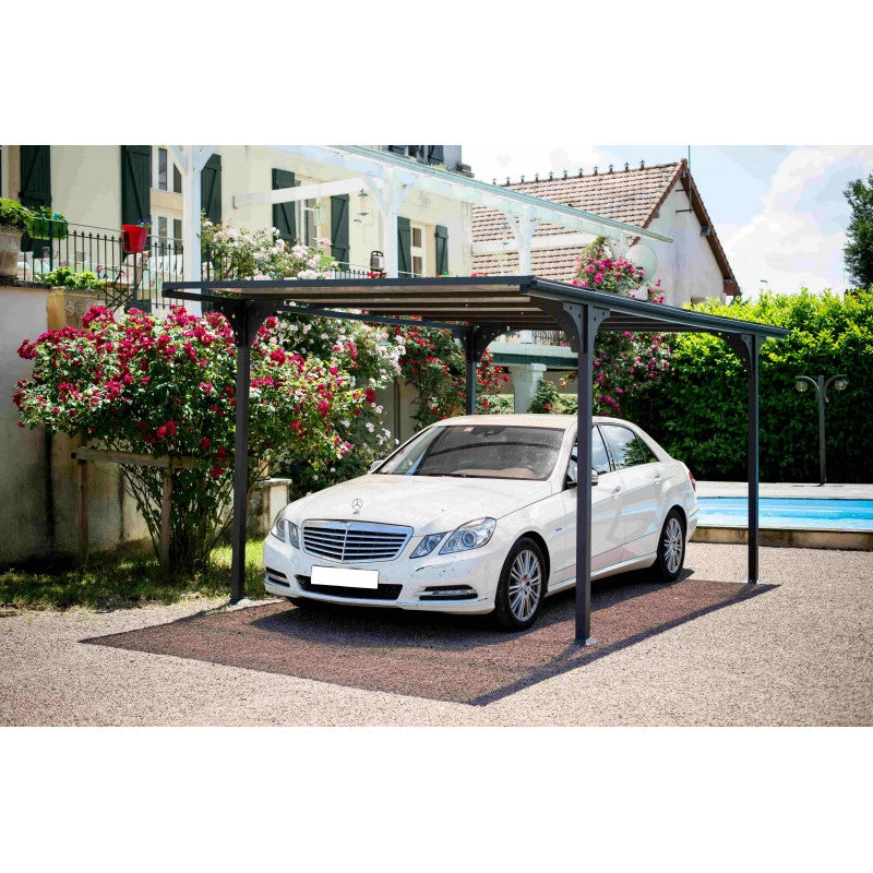 Tettoia auto da giardino in alluminio 294x500 cm – pergola, copertura auto carport con tetto piano policarbonato 6 mm – grigio antracite – CAR3050ALTPT Foresta