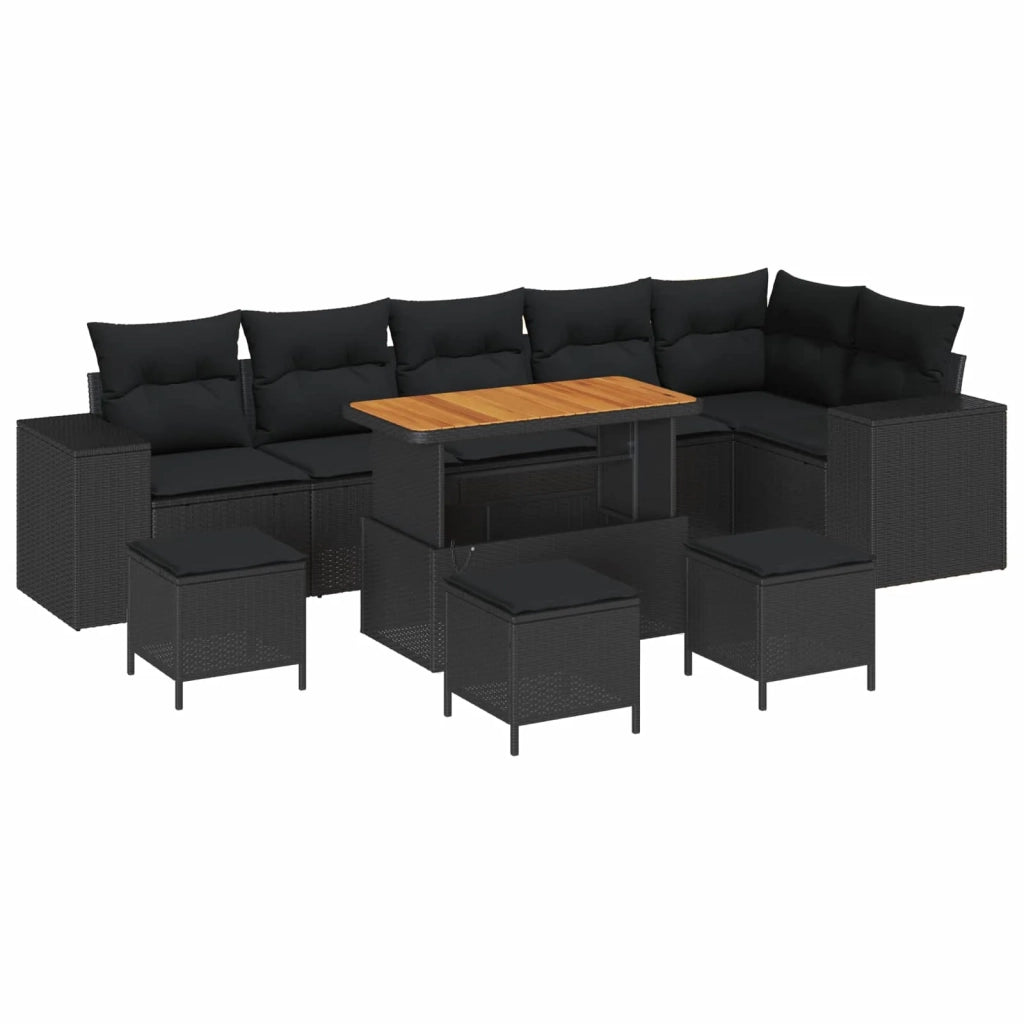 Set Divano da Giardino con cuscino 10 pcs Nero polyrattan