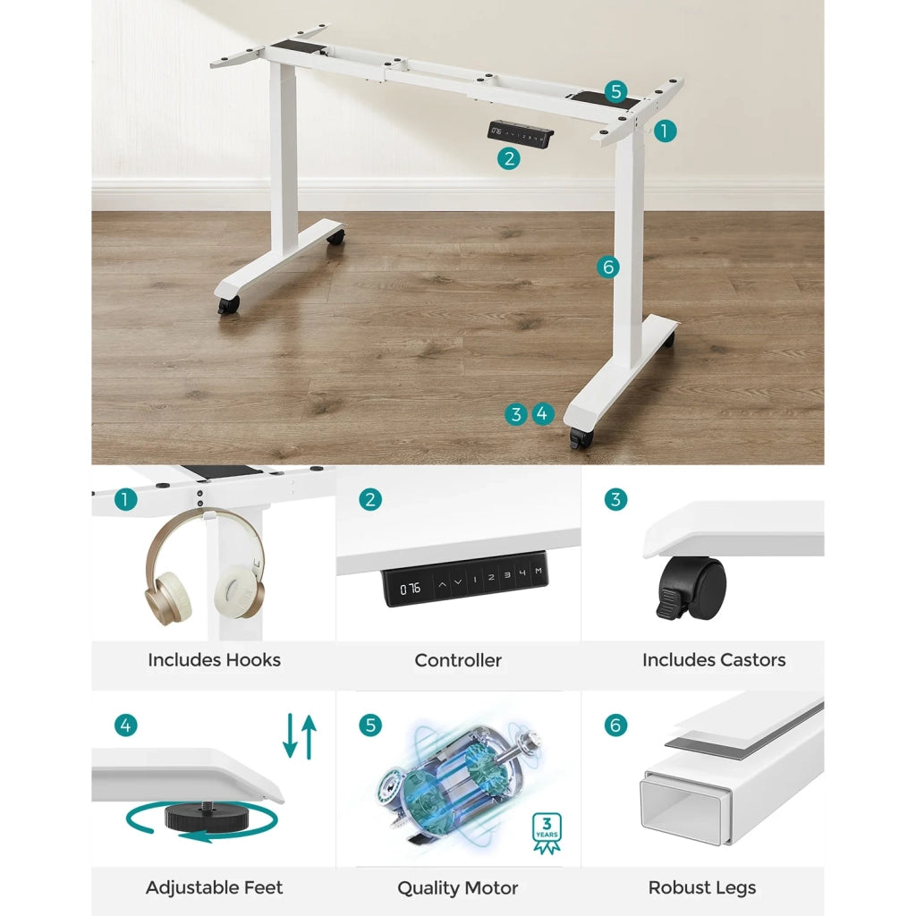 Telaio per scrivania elettrico gambe per scrivania sit-stand senza piano del tavolo con gancio regolabile in altezza in continuo funzione memory acciaio bianco 12_0004701