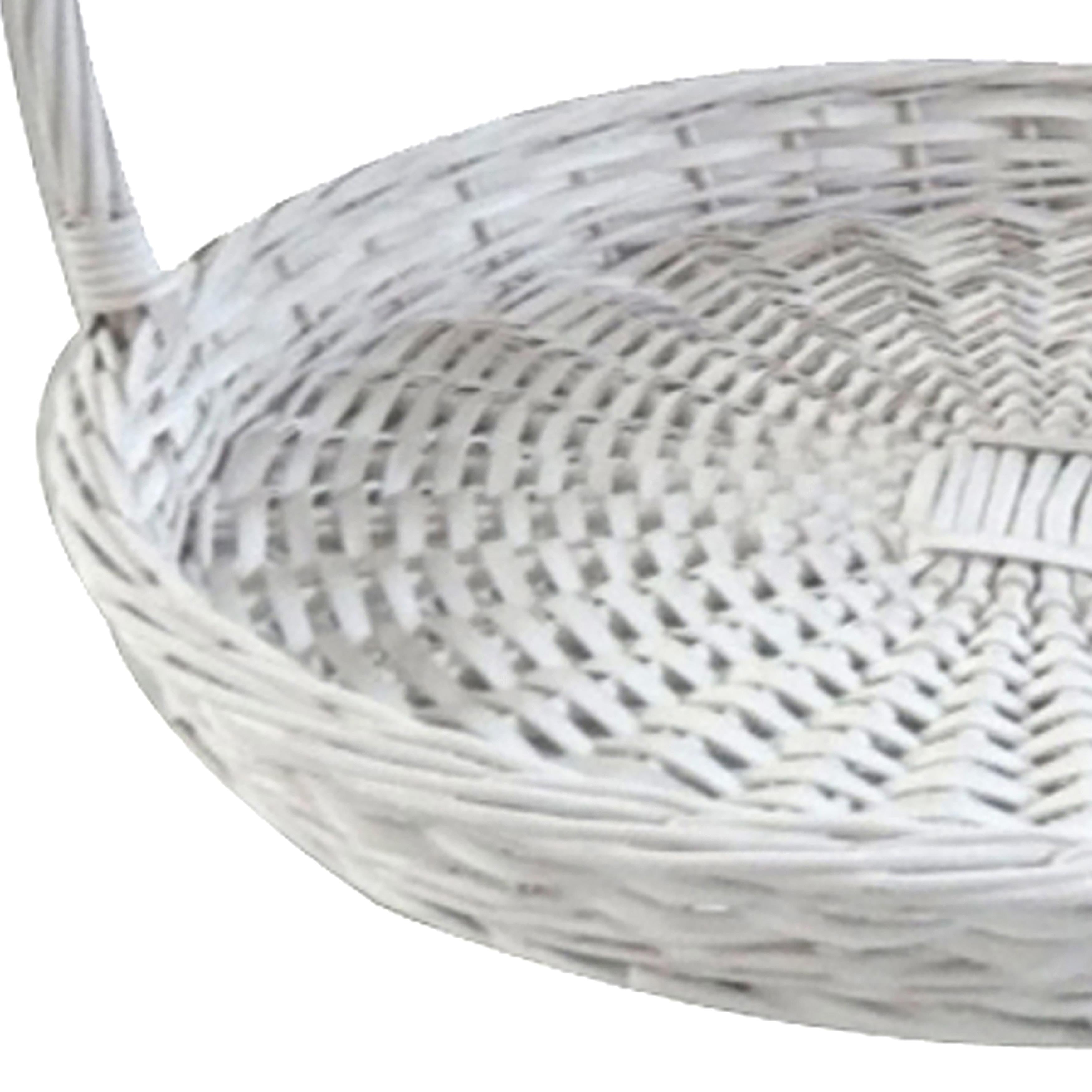 Set 2 Cesti Rotondi Piatti in Vimini con Manico Larghezza 50 cm