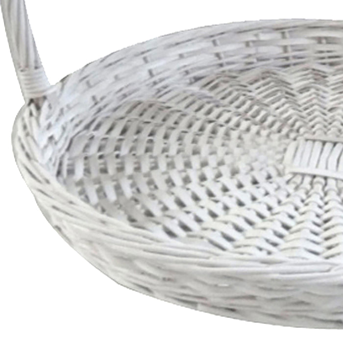 Set 2 Cesti Rotondi Piatti in Vimini con Manico Larghezza 50 cm