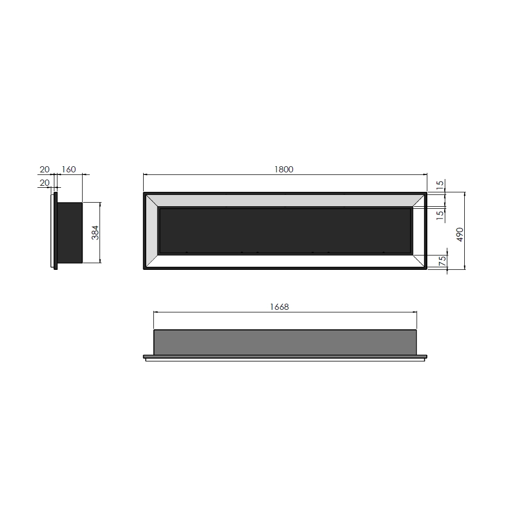 Sololed Caminetto a Bioetanolo Frame 1800 da incasso a parete con vetro incluso biocamino con 3 bruciatori da 1 litro - Nero Opaco