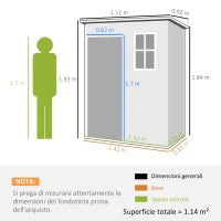 Casetta da Giardino Porta Attrezzi con Porta Bloccabile, Finestra e Presa d'Aria, Grigio