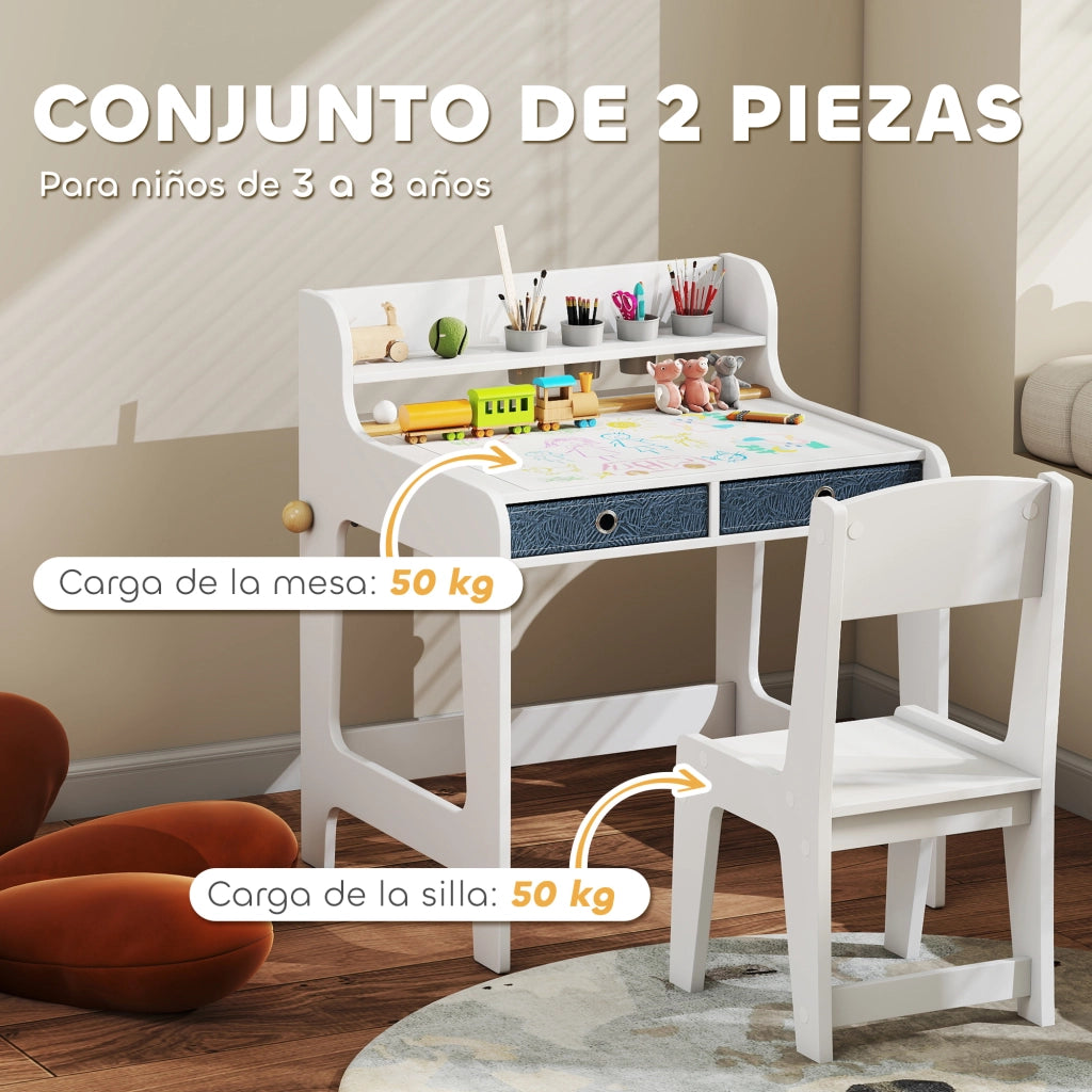 Scrivania Infantil con Sedia ¨C Xylo ¨C 2 Cassetti Ripiano Legno 62,8x55,6x73,8 cm