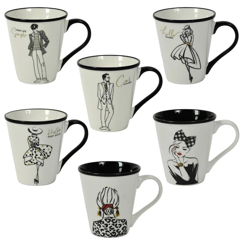 MA MAISON TAZZA MUG PER COLAZIONE BLACK AND WHITE 340CC CON FIGURE E PERSONAGGI - DECORO ASSORTITO