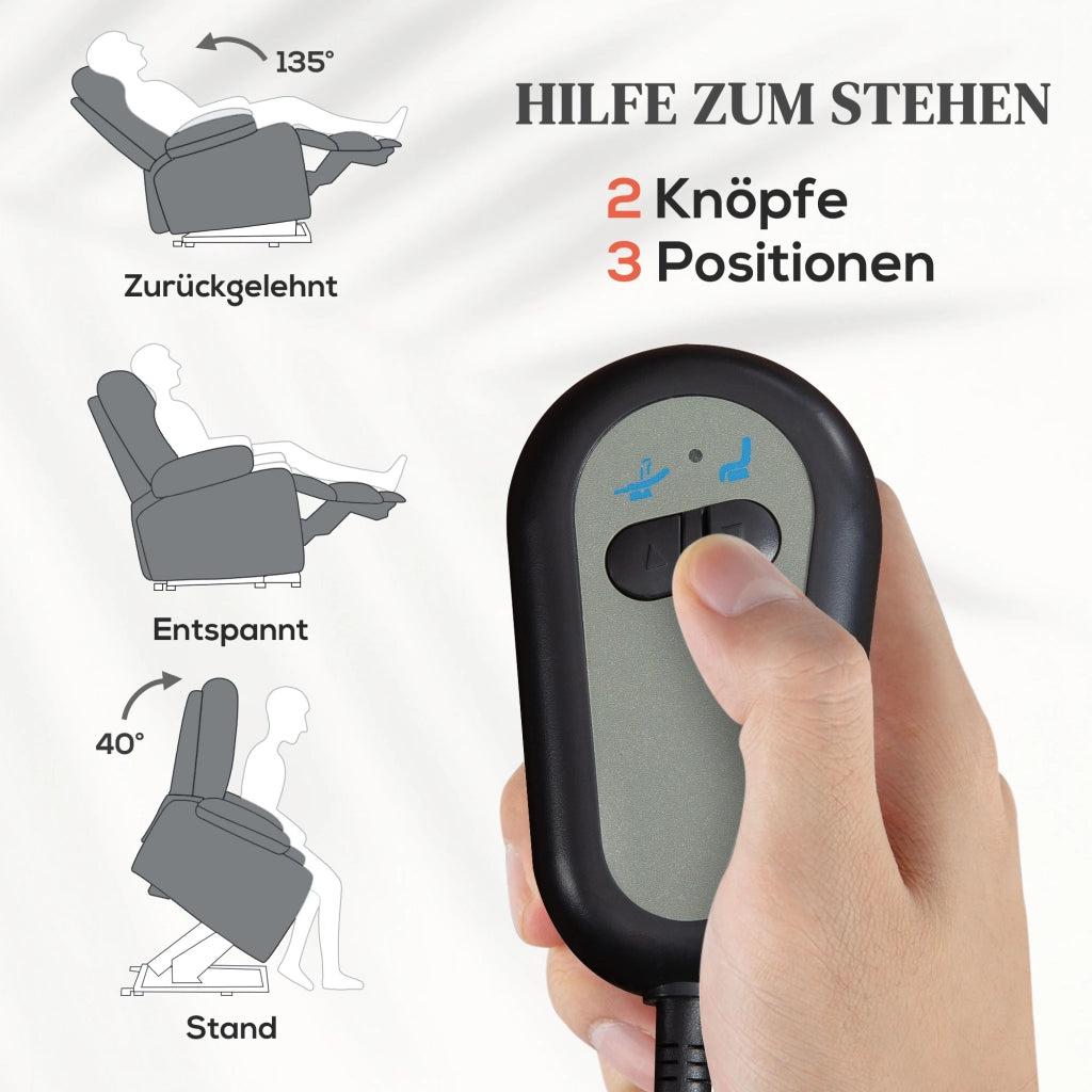 Poltrona Relax Elettrica con Alzapersona ¨C zephmum ¨C Grigio, Tessuto, Telecomando