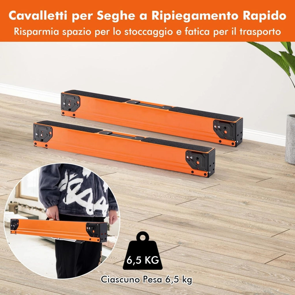2 Cavalletti da Lavoro Pieghevoli, Cavalli da Lavoro con Supporti a Ribaltamento e Bracci di Supporto, Carico Fino a 500 kg (Modello 6)
