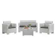 Salottino da esterno Gazania, Set da giardino con cuscini, Salottino  effetto rattan, 100% Made in Italy colore Bianco