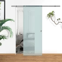 Porta Scorrevole in Vetro Smerigliato con Binario in Alluminio per Bagno Cucina Studio Vetro 205cm