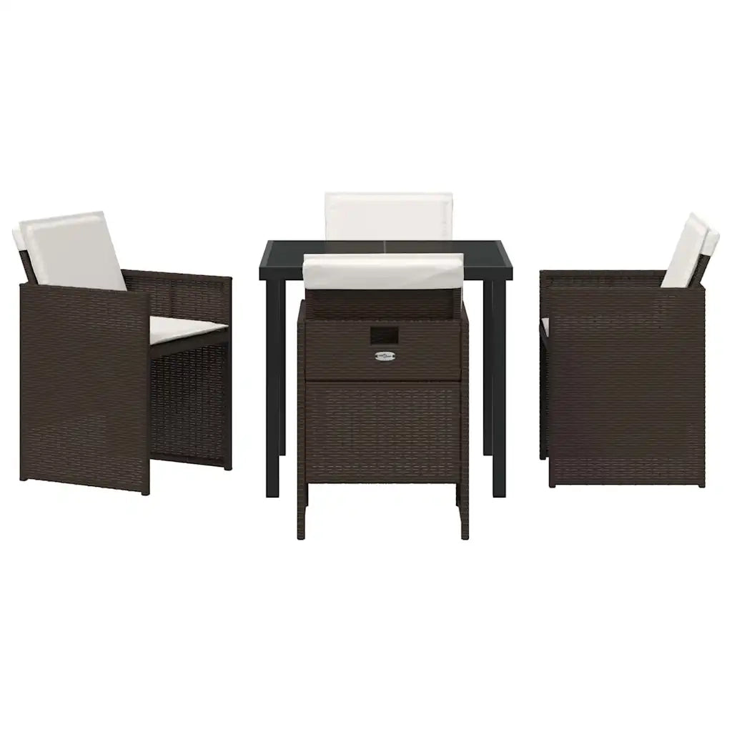 Set da Pranzo per Giardino con cuscino 5 pcs Marrone polyrattan