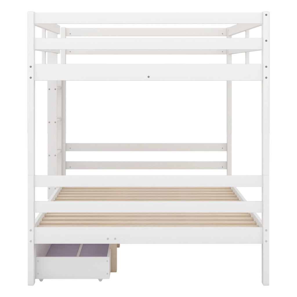 Letto a castello 140×200 cm con cassetti; vano contenitore sotto il letto; senza materasso; bianco