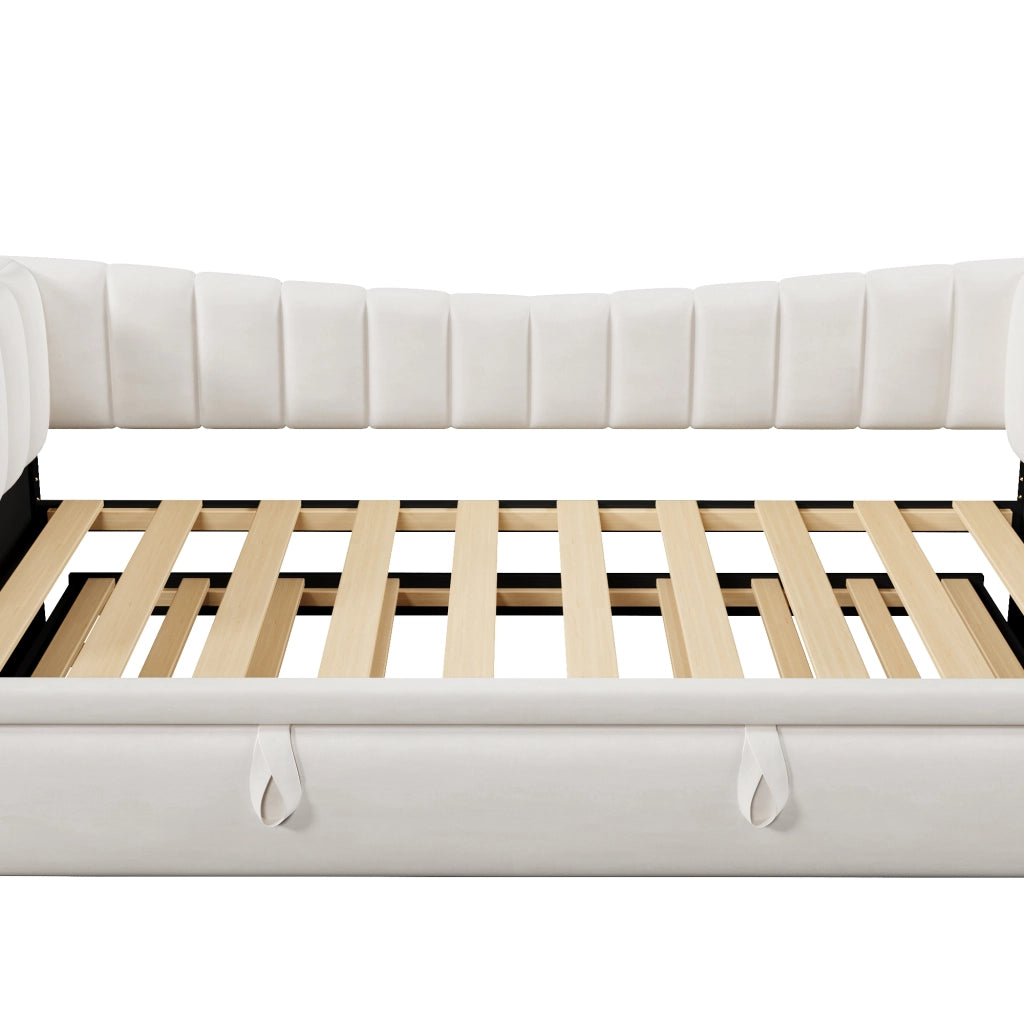 Letto singolo 90×200 cm con letto estraibile; senza materasso; velluto; bianco