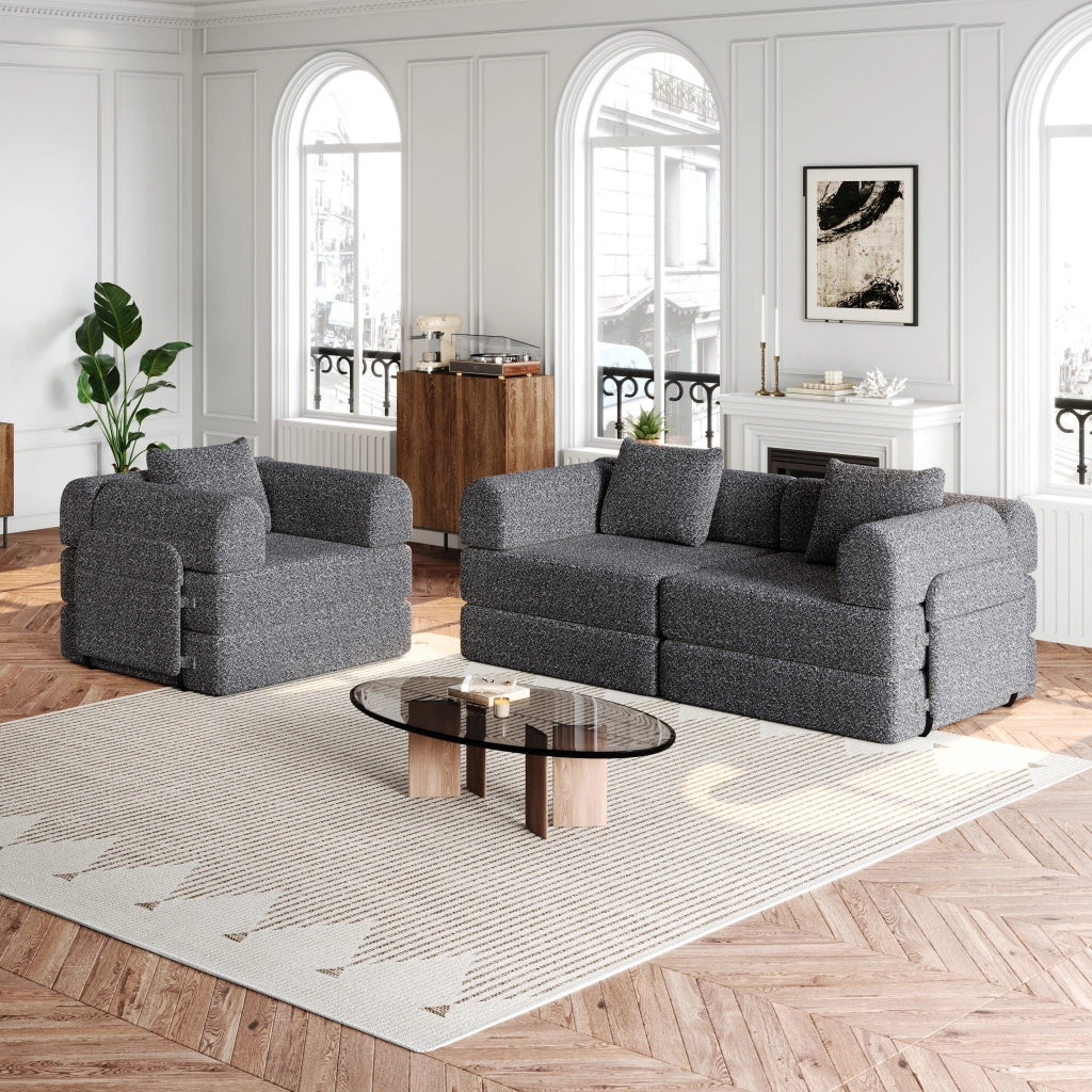 Divano letto convertibile modulare a 1 posto in ciniglia con vano bracciolo funzione letto struttura in acciaio grigio