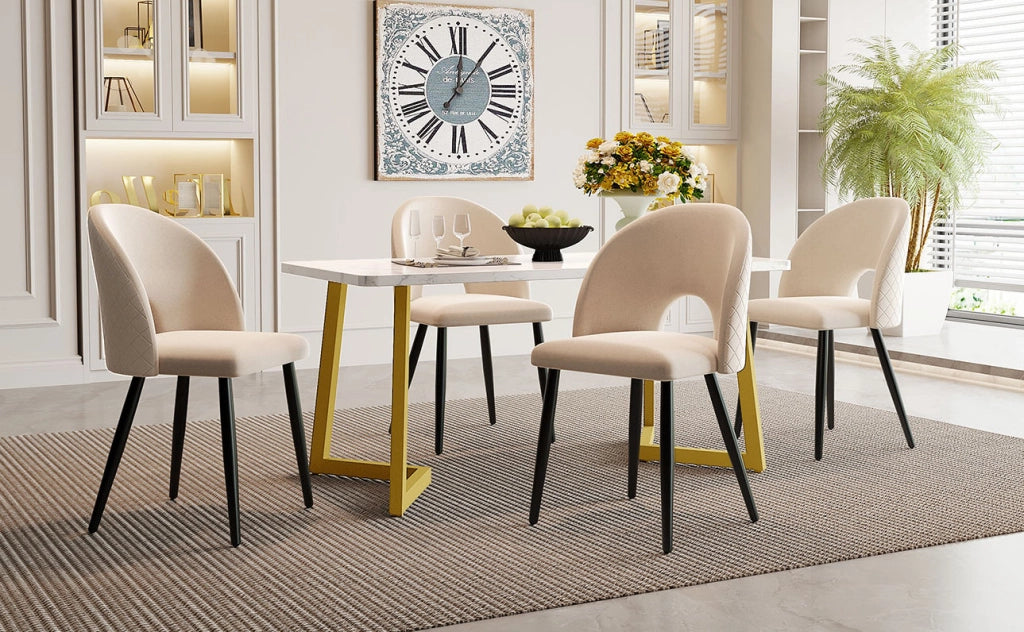 Set da pranzo 5 pezzi 117x68x75 cm con gambe regolabili in velluto beige