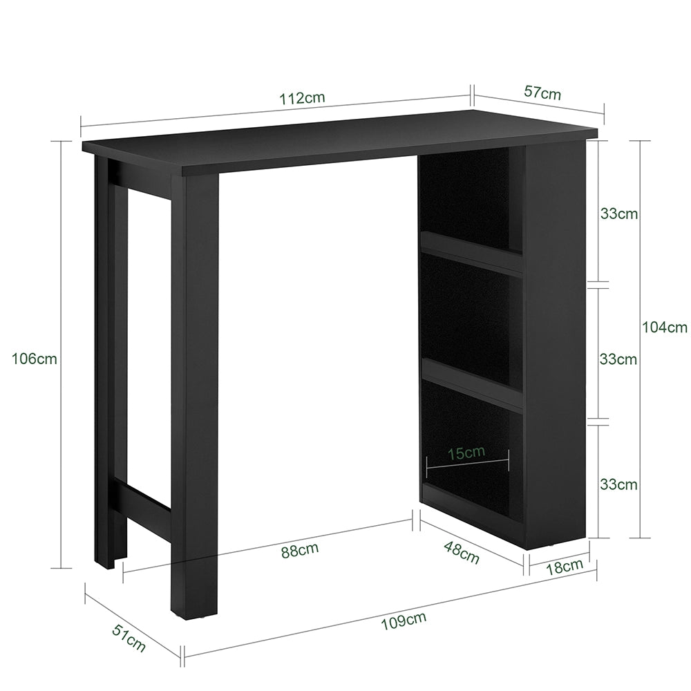 SoBuy FWT17-II-SCH Tavolo Alto da Cucina, Tavolo da Bar Moderno con Ripiani di Stoccaggio, Design Salvaspazio per Cucina Piccola, Soggiorno, Angolo Bar o Studio Nero 112 x 57 x 106 cm