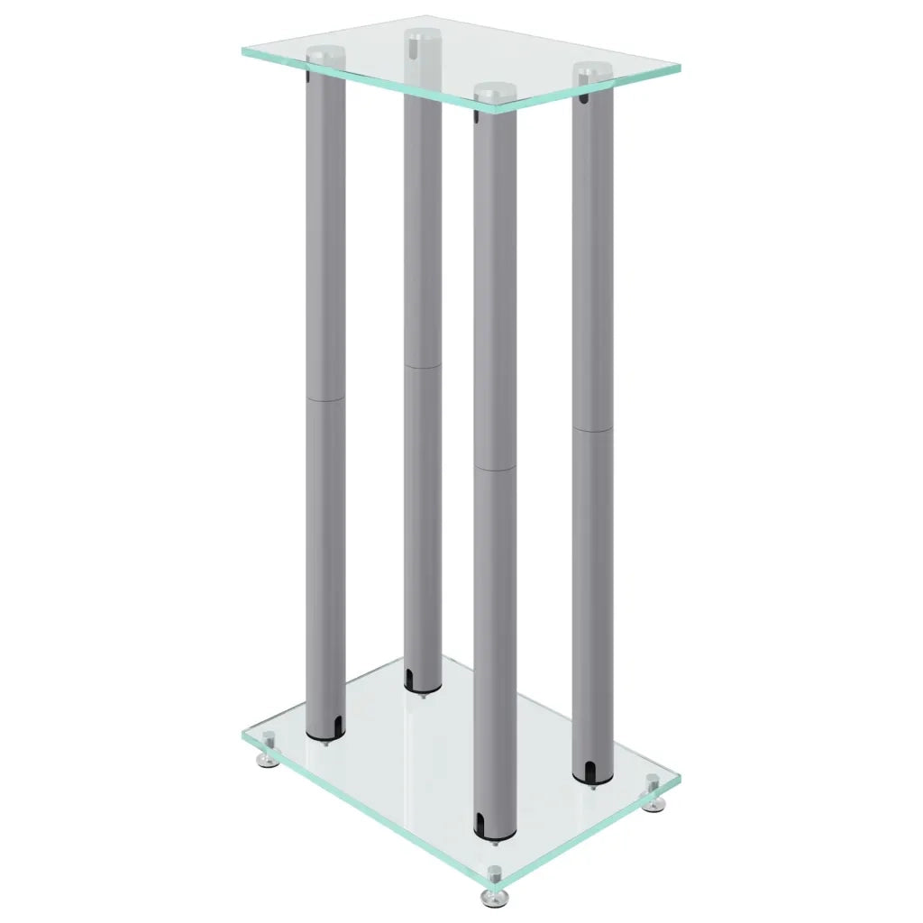 Pedane Casse 2pz Argento Vetro Temperato Design a 4 Pilastri 51819
