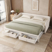DESMIU Letto con rete estraibile 90 × 200 cm 1 piazza con 2 cassetti, senza materasso, in lino, beige